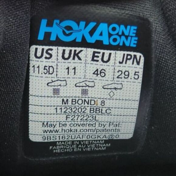 Hoka One One Bondi 8 Mens Sz 11.5 D Triple Black Running Sneakers Shoes 1123202 - Picture 10 of 11